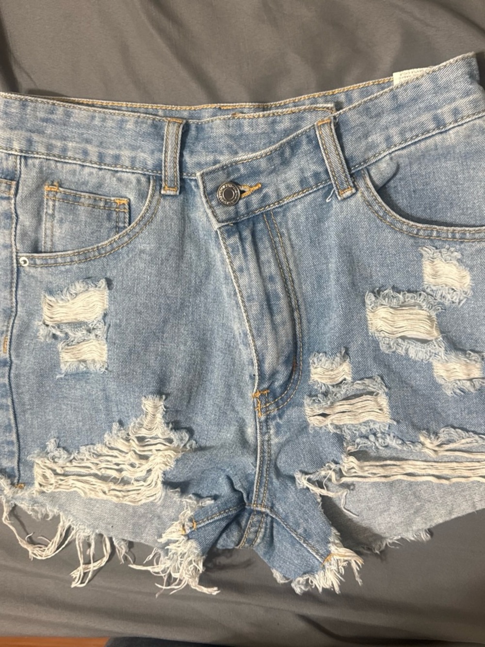 Light Blue Distressed Denim Shorts - Women's Casual Summer Cutoffs